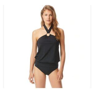 MICHAEL Kors Logo Ring Blouson Tankini Top - Iconic Solids. Size Small